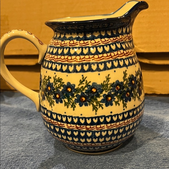 Polish Pottery Floral Patterned Ceramic Pitcher - Picture 5 of 7